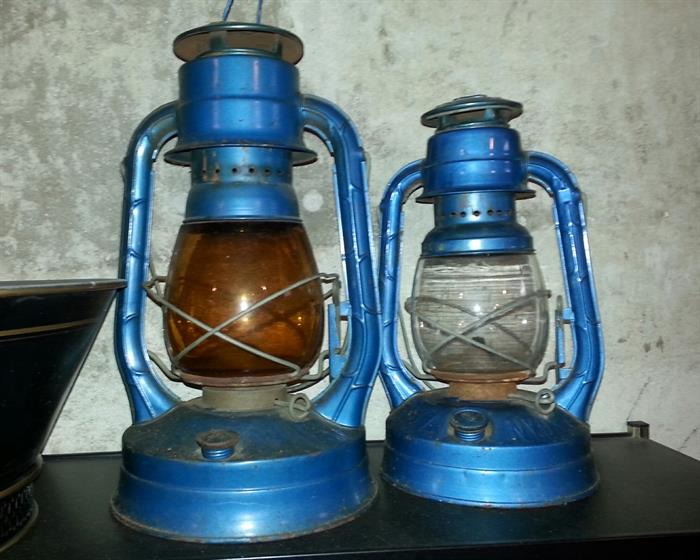 Blue Dietz (on left no. 8 Air Pilot barn lamp) Lanterns