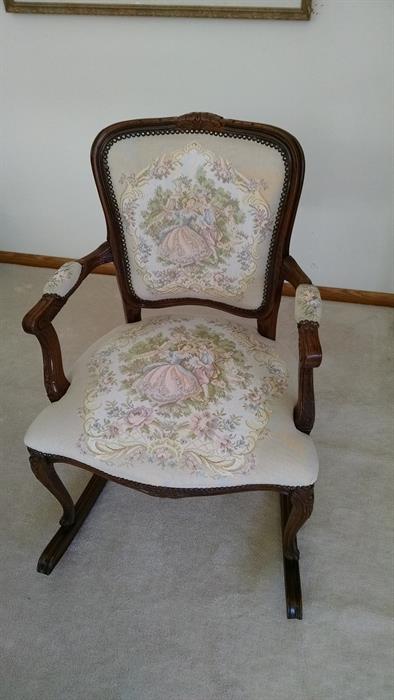 Vintage Chateau D'Ax Arm Chair, Seat Wooden Embroidered Italy  Italian carved