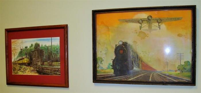 signed and numbered vintage railroad theme prints are just a few of numerous framed art 