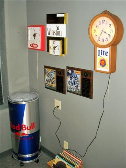 soda, cigarette and  beer clocks and more