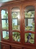 Mahogany Breakfront with large collection of lime green Fenton glass