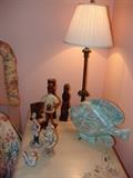 Candlestick lamp and misc porcelain