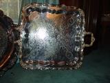 Large square silver plate tray