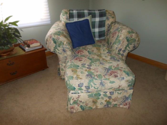 cushioned chair and ottoman