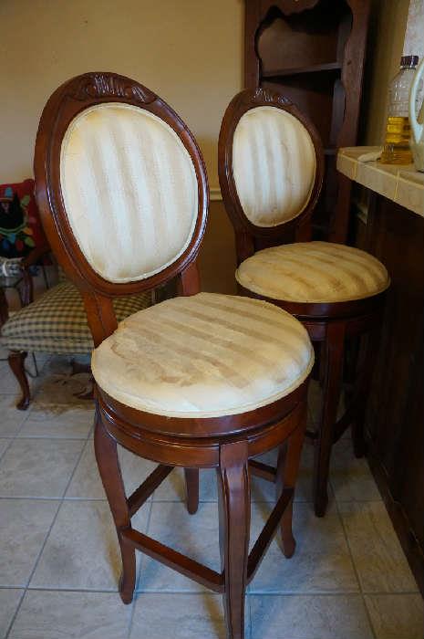 Beautiful oval wood frame and upholstered BAR STOOLS