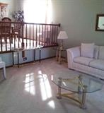 brass and glass coffee table and end tables