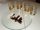 Marshall FIelds' glass tray and matching glasses