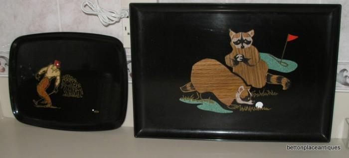 There are 4 Couroc California vintage trays