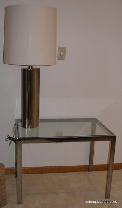 Mid Century chrome and glass end table and lamp