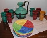 Laverno Italy wine jug with 8 matching tumblers