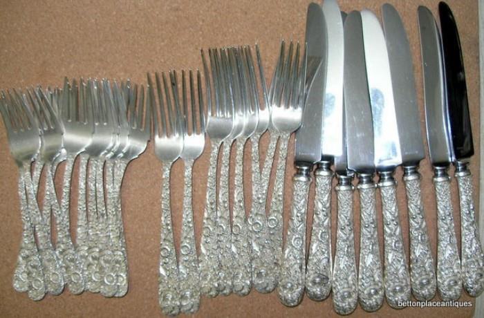 S Kirk & Sons Sterling Silver Repousse Pattern Flatware...56 pieces in box