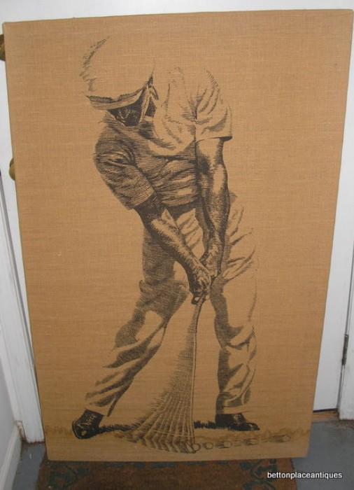 This is a hessian backing drawing of Golfer
