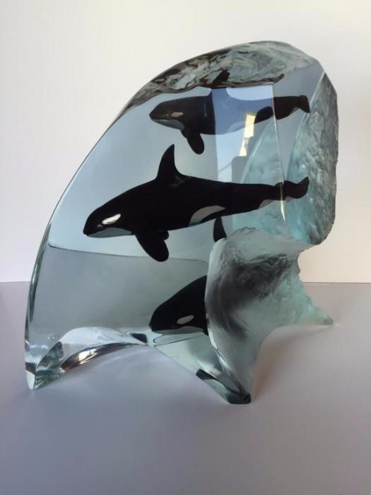WYLAND SIGNED LUCITE ORCA SCULPTURE