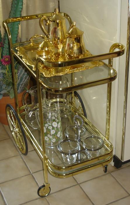 Brass & glass tea cart
