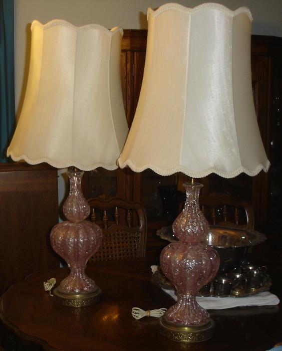 Vintage pink Murano glass lamps