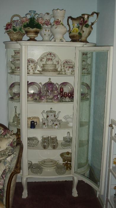 Painted antique display cabinet