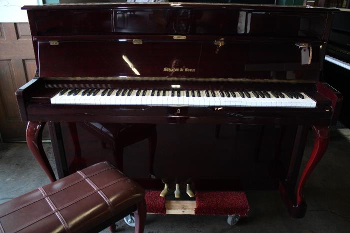 A40 #11 Schafer & Sons 46” 1982 Model US-44 Hi Gloss Cherrywood Studio Upright Piano #411340 Condition of 8/9