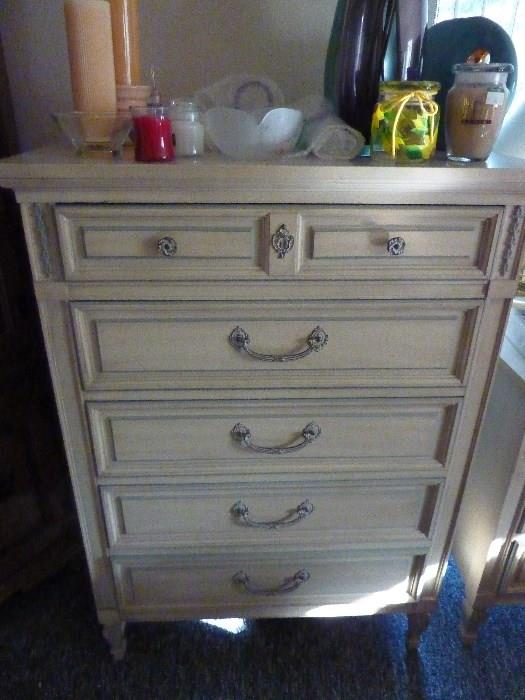 Chest White with pale blue 5 drawers. 34"w x 19"d x 47"h