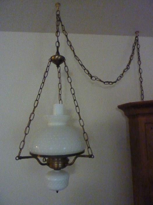 Electrified Milk glass Hanging Lamp Brass