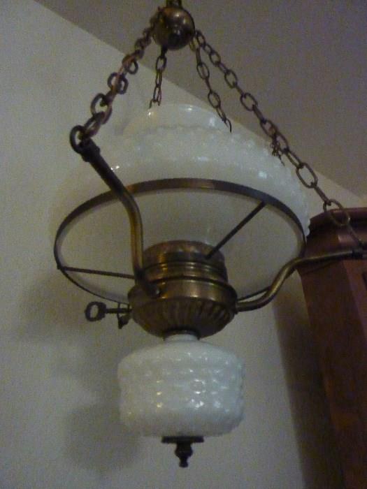 Electrified Milk glass Hanging Lamp Brass