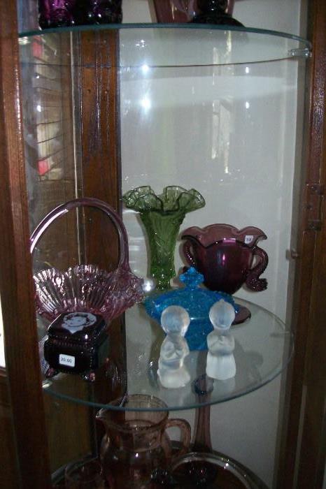 More Fenton and other glassware - Shirley Temple box with lid...nice basket and vases.