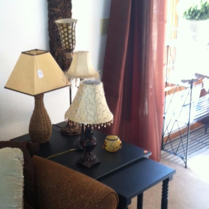 Lots of side tables and assorted lamps.  Silver based lamps not pictured but will be available.
