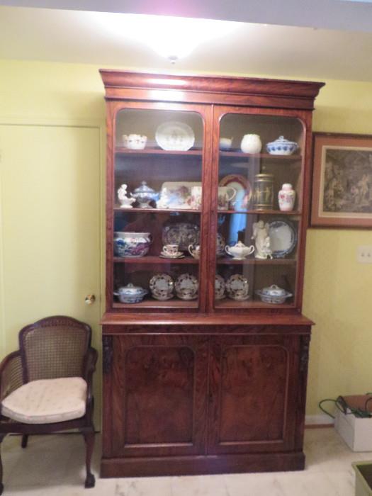 FINE ROSEWOOD CHINA CABINET, FRENCH CHAIR