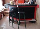 VINTAGE BAR WITH REAR STORAGE AND STOOLS
