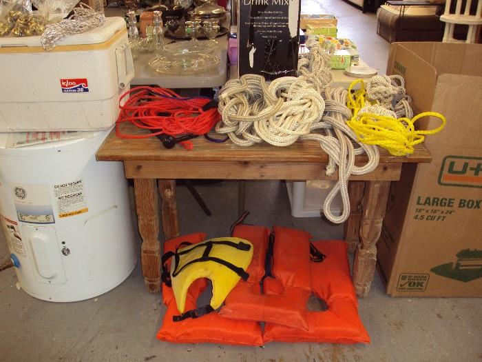 ROPE, LIFE VESTS, NEW HOT WATER HEATER, COOLER