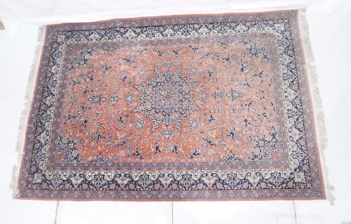 Lot 132:  10'9" x 7'5" Large Room Size Handmade Oriental Rug Carpet. Center Medallion. Overall floral design. Mauve highlights. : Dimensions:   --- 