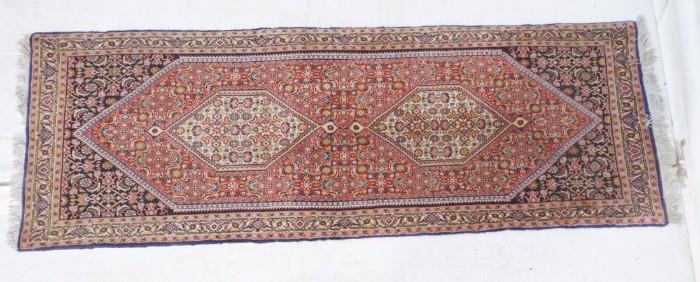 Lot 134:  6'11" x 2'5.5" Oriental Carpet Rug Runner.  Geometric Floral Pattern. Reds & Blues: Dimensions:   --- US Shipping charge: $35