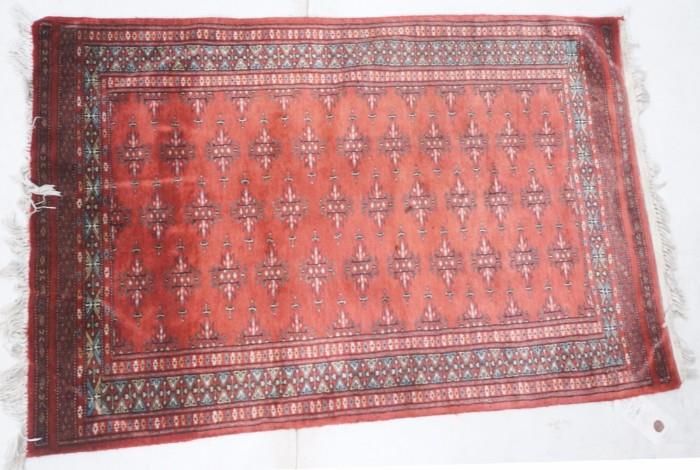 Lot 135:  4' x 2'8" Bokhara style Oriental Carpet Rug. Burgundy Wine Background. : Dimensions:   --- US Shipping charge: $35