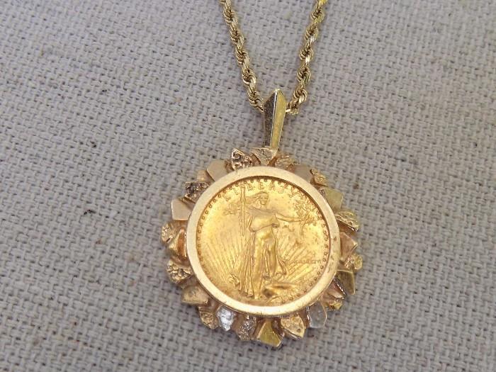 14kt gold coin pendant and chain (not previously shown)