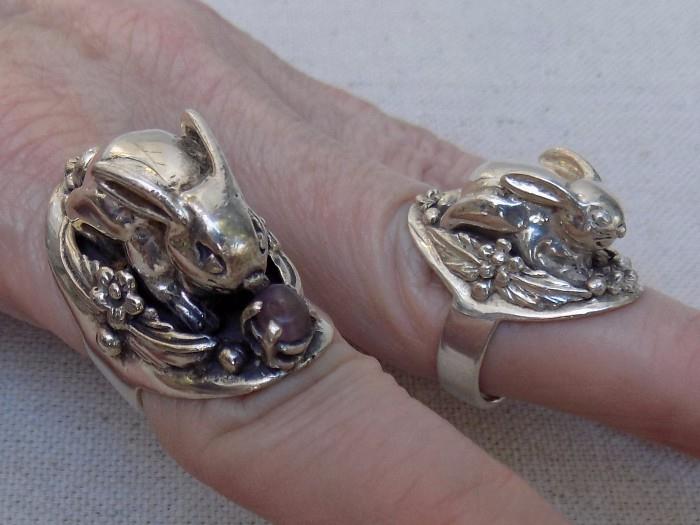 Vintage Sterling Carol Felley bunny rings