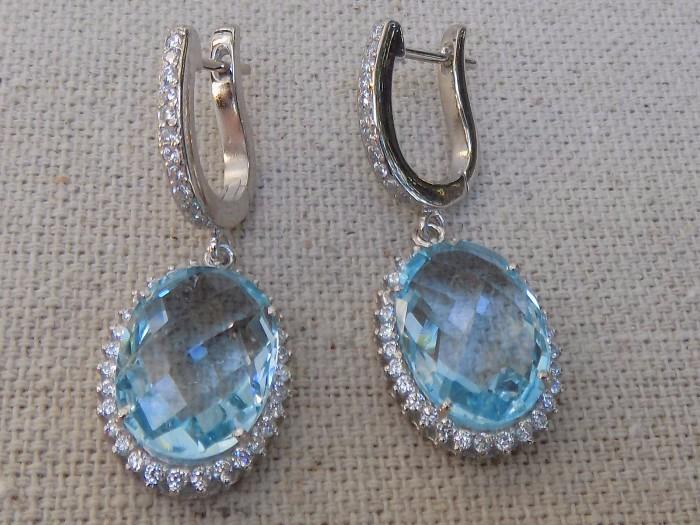 Blue topaz/cz  earrings set in sterling