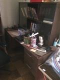 #37 desk w hutch with sliding glass doors $50
