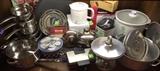 Lots of cookware and small appliances in our kitchen area!