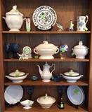 White soup tureens and blue and white dishes.