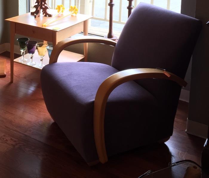 Purple Carter chair with maple arms.