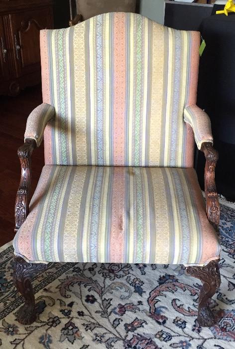 Pair of striped vintage armchairs (one shown)