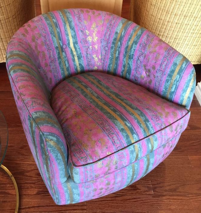 Purple swivel chair.