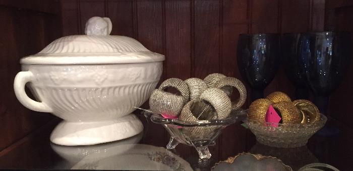 Soup- tureen and napkin holders.