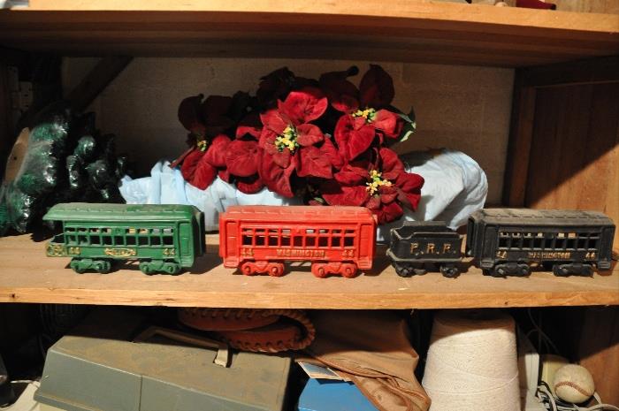 4 Cast Iron Train Car Toys (PRR, Washington)