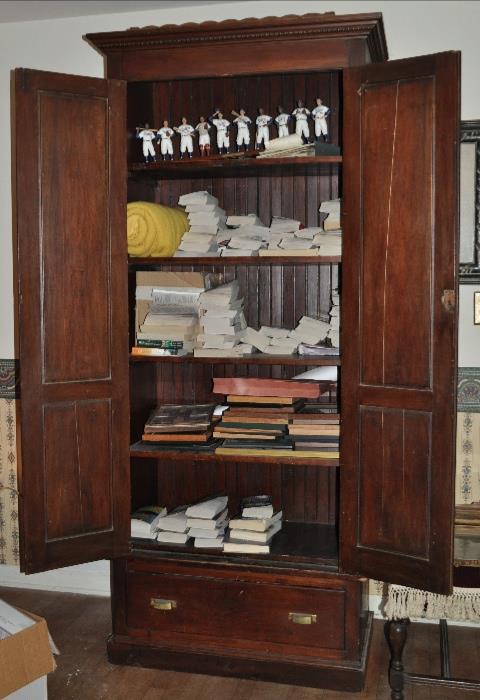 Walnut Linen Press with Ogee Molding, Books, Cooperstown Collection 1955 Dodgers, Misc.