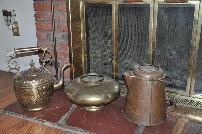 Copper & Brass items (Teapot, Coffeepot, vase)