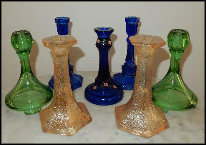 Colored glass candleholders