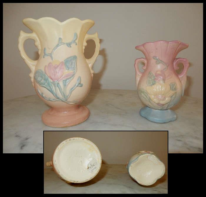 Hull magnolia pattern pottery vases