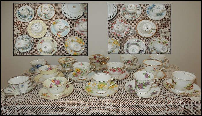 Collection of English tea cups and saucers