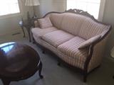 ANTIQUE ORNATE HANDCARVED WOOD VICTORIAN SOFA (REUPHOLSTERED)