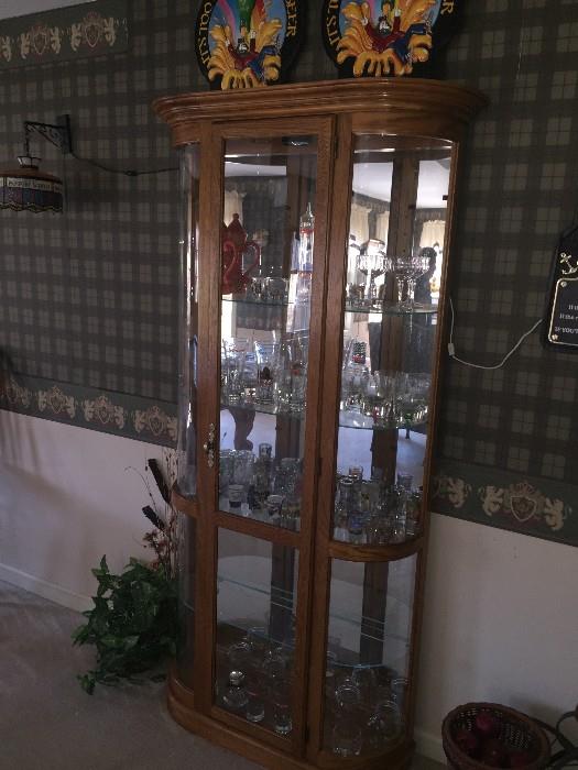 GLASS CURIO CABINET ( SOLID BLONDE WOOD)
